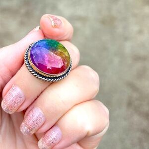 Beautiful Silver Plated Stone Ring - Size 7-7.5